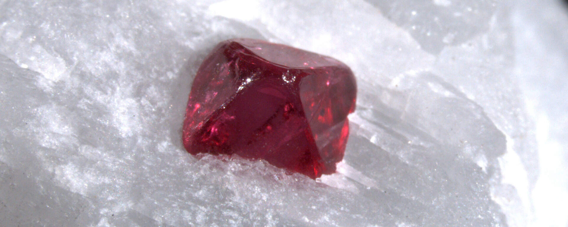 Spinel crystal in dolomite marble, Burma